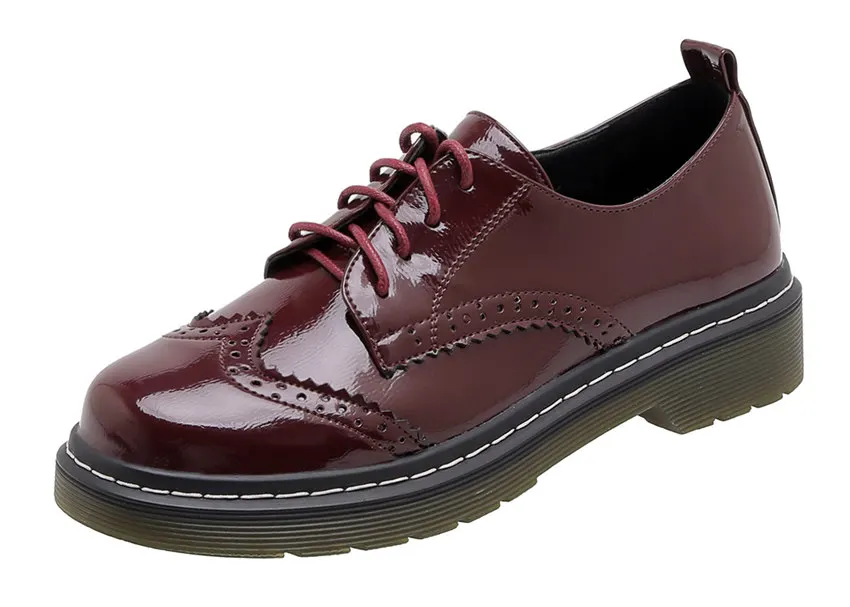 Black red patent leather brogues with thick heels