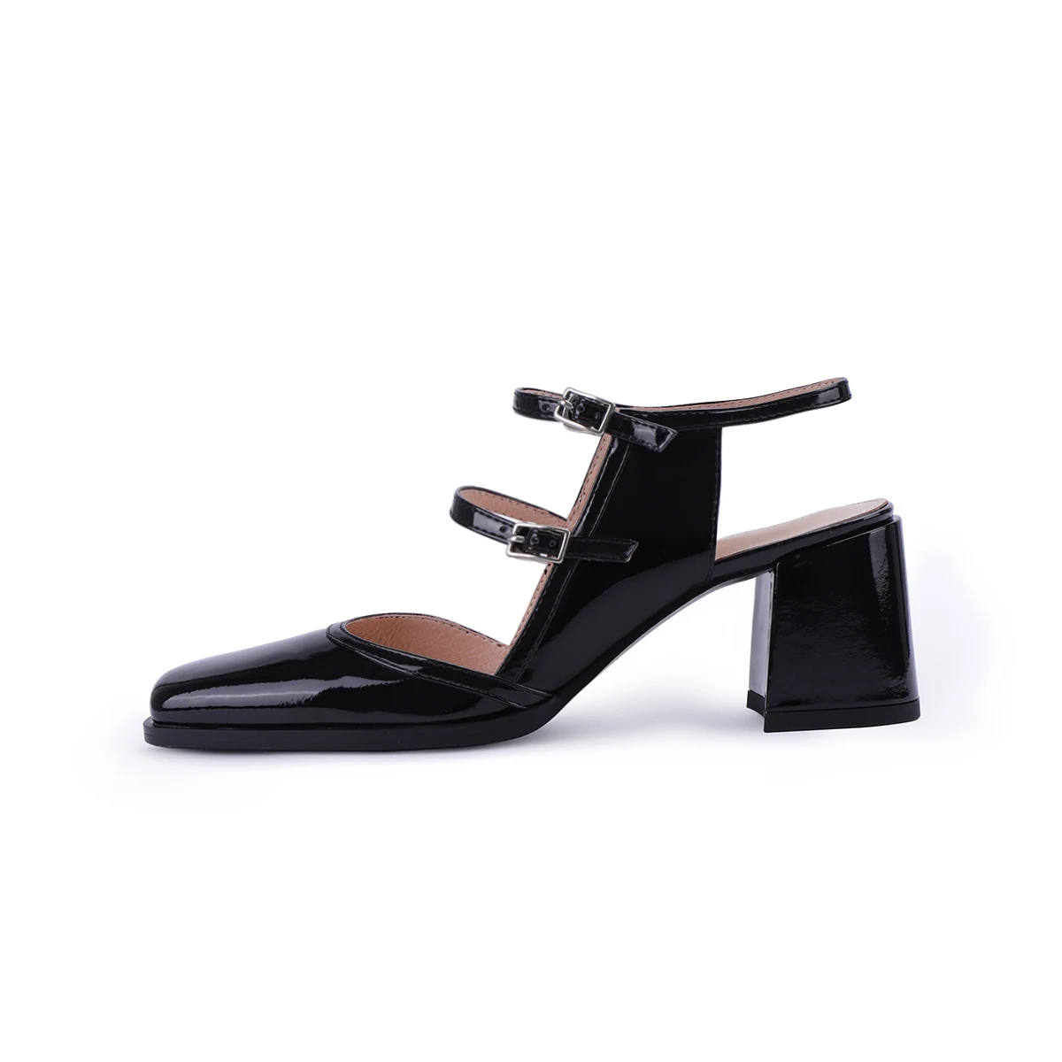 Leather square heel shoes