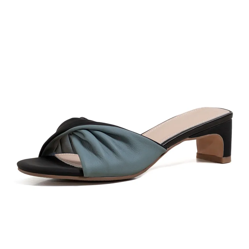 Mixed color genuine leather high heel sandals