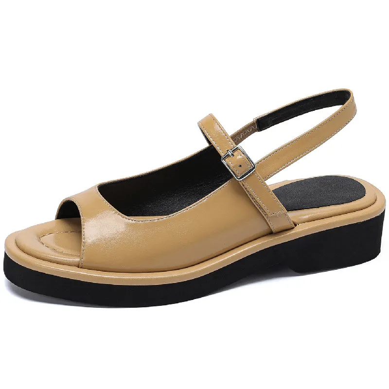 Peep toe low heel leather summer sandals