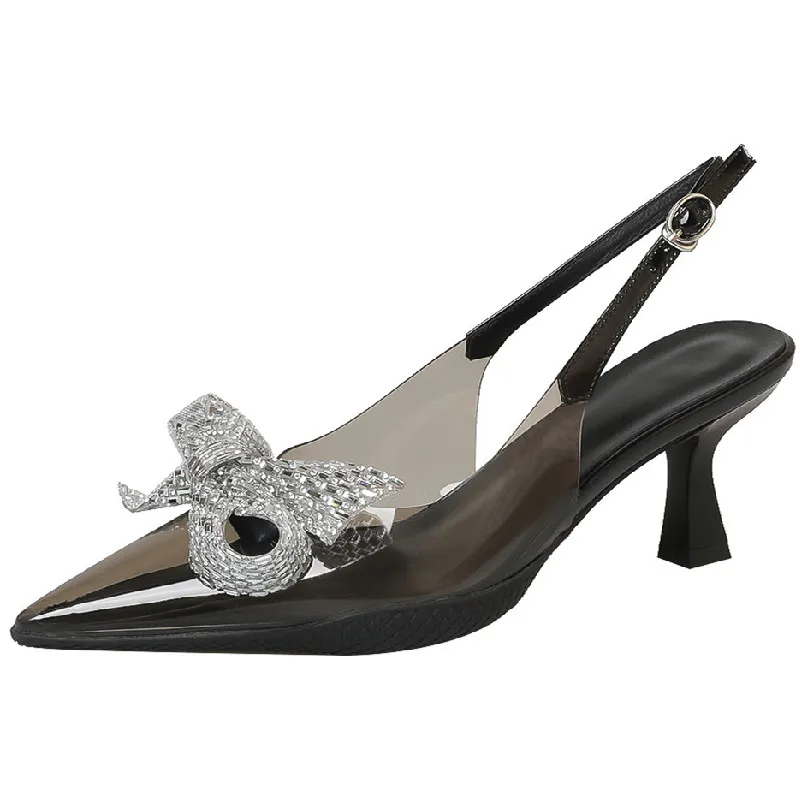 Pointed toe butterfly knot sandals with thin heels