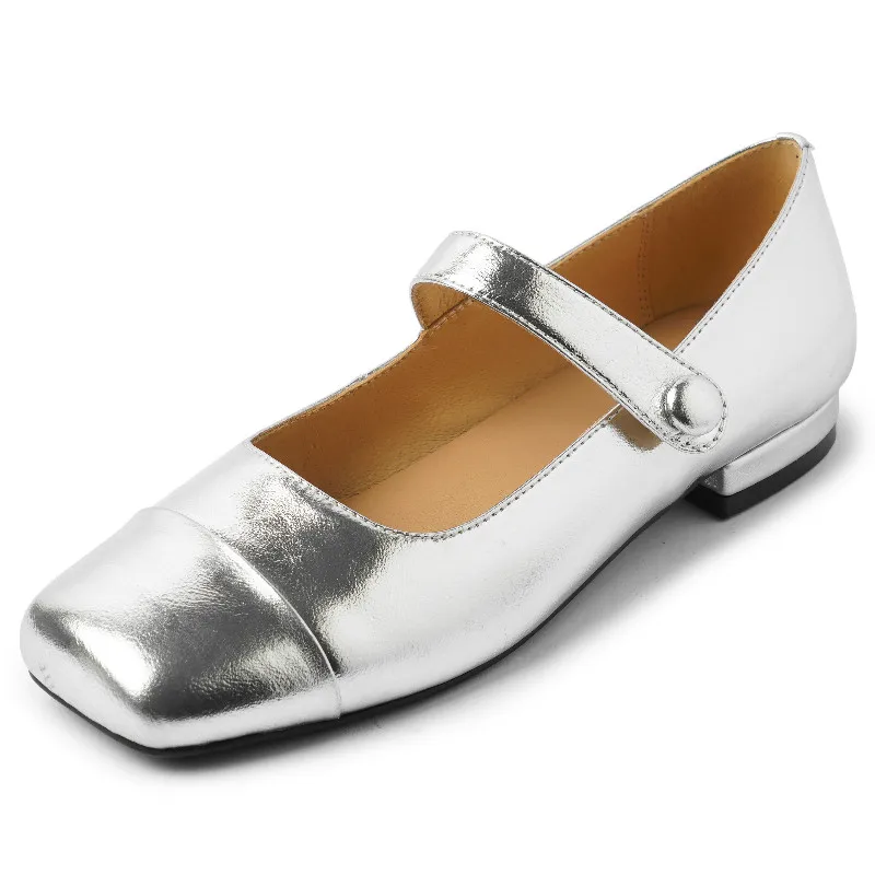 Genuine leather square toe low heel mary janes