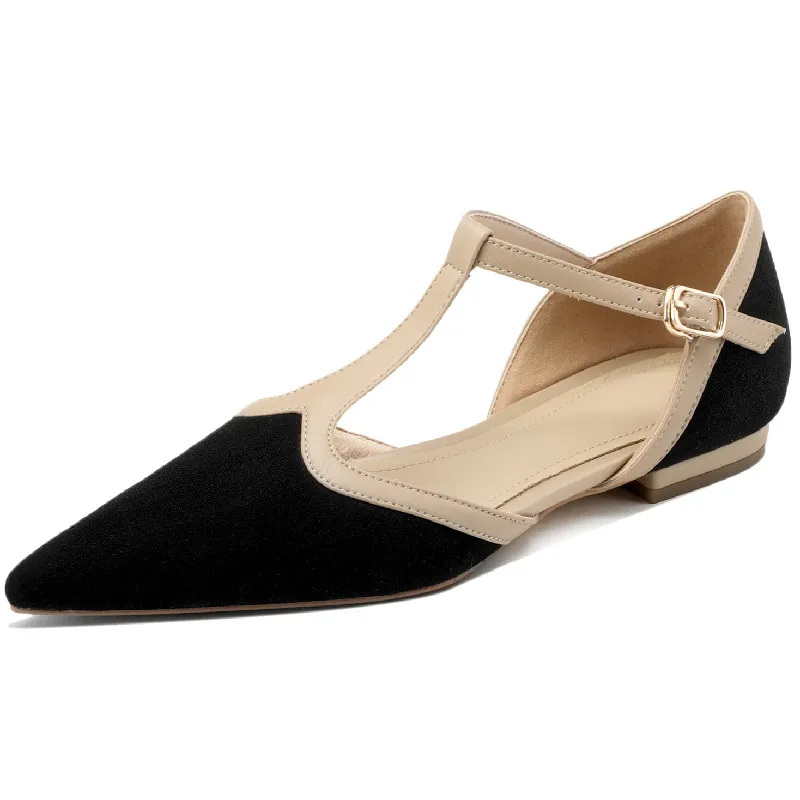 Vintage t-strap suede sandals in mixed colors