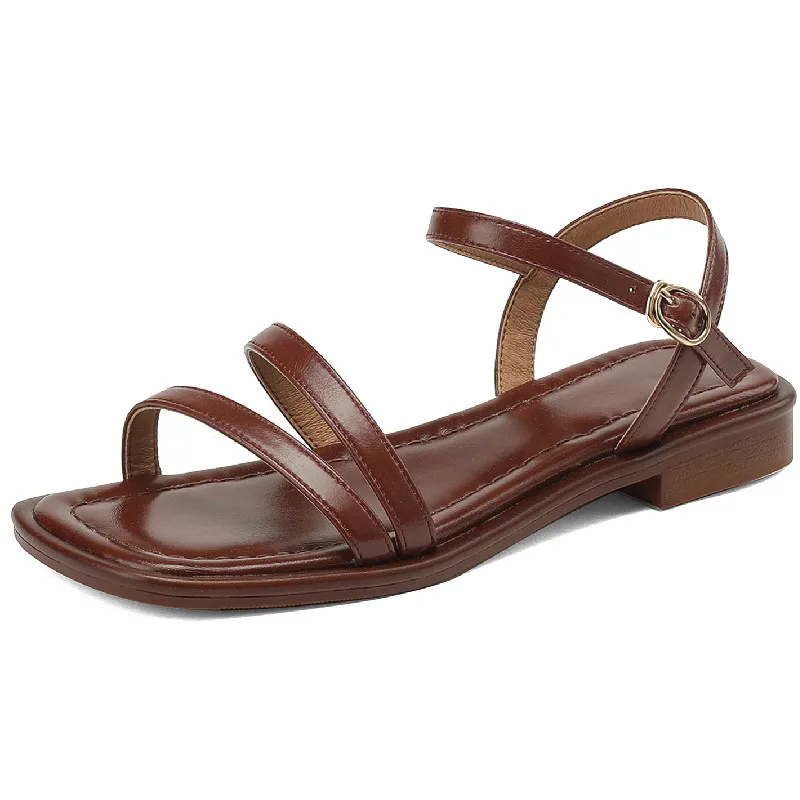 Classic leather low heeled sandals for office and casual wear