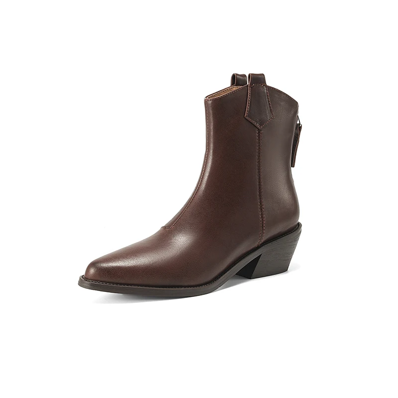 Genuine leather ankle boots with thick heels
