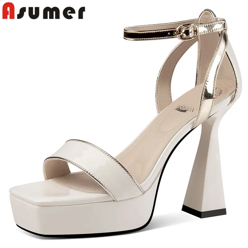 Genuine leather luxury high heel platform sandals