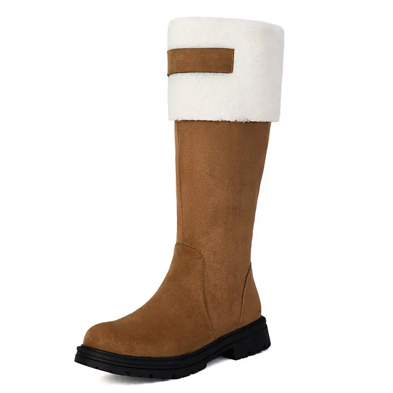 Knee high mixed color suede snow boots with zipper
