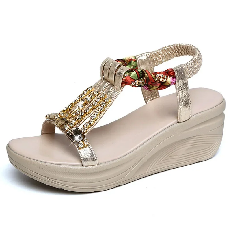 Beige summer comfort clear heels sandals