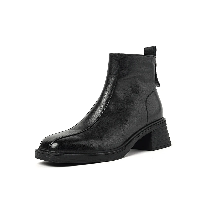 Genuine leather high heel ankle boots with zipper