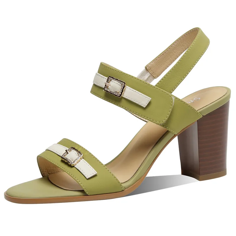 Mixed color genuine leather high heels slingback sandals