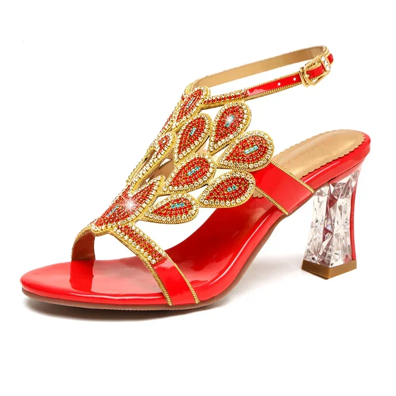 Luxury rhinestone crystal heel sandals