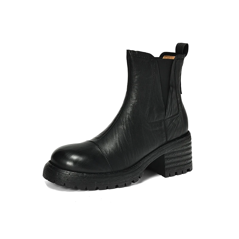 Genuine leather winter ankle boots with platform