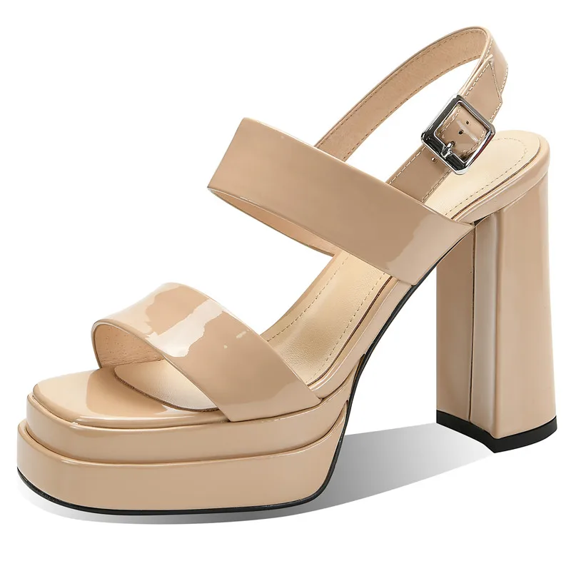 Genuine leather high heel platform sandals