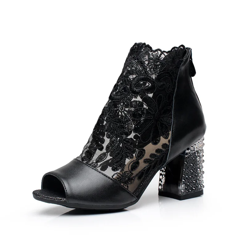 Open toe lace leather summer sandals