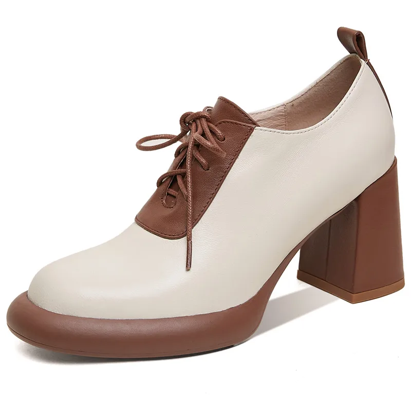 Sheepskin high heel lace-up dress pumps in mixed colors