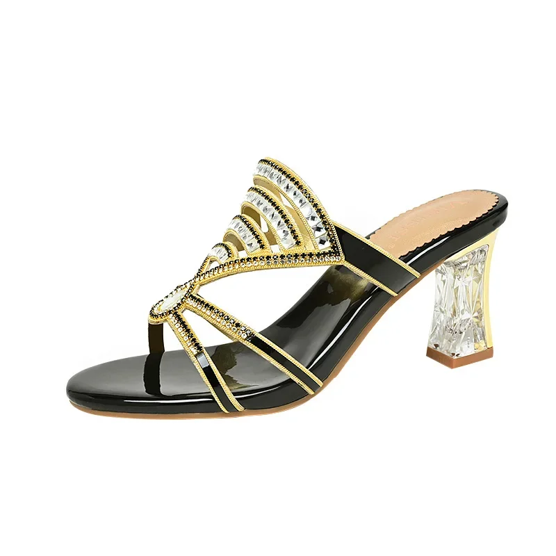 Stylish summer high heel sandals with diamonds