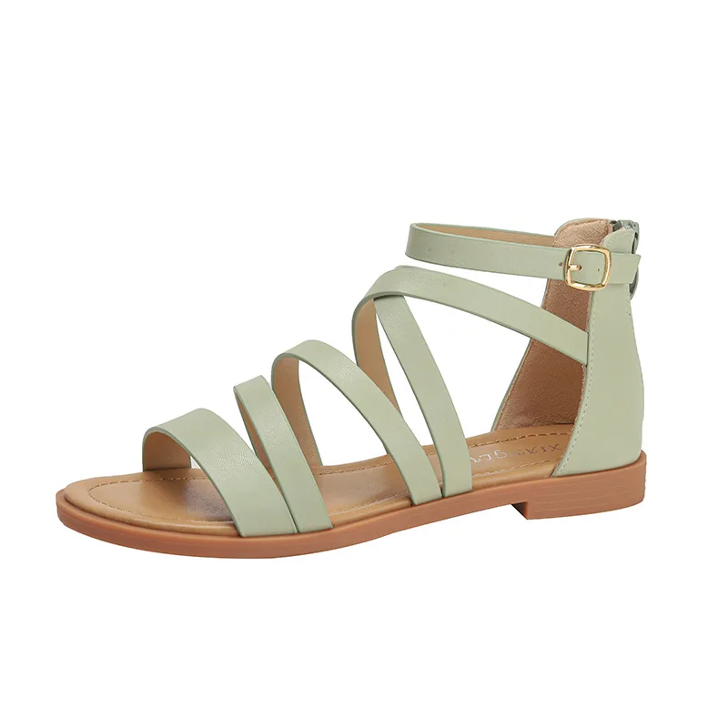 Flat sandals with back zipper and slim strap
