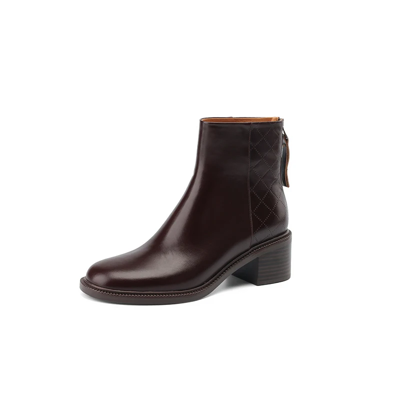 Genuine leather chunky heel ankle boots