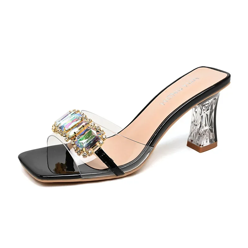 Diamond medium heel crystal sandals
