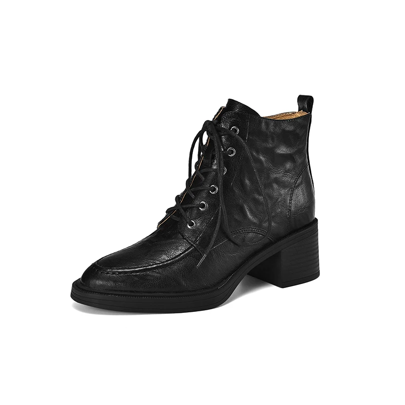 Handmade leather high heel ankle boots with laces