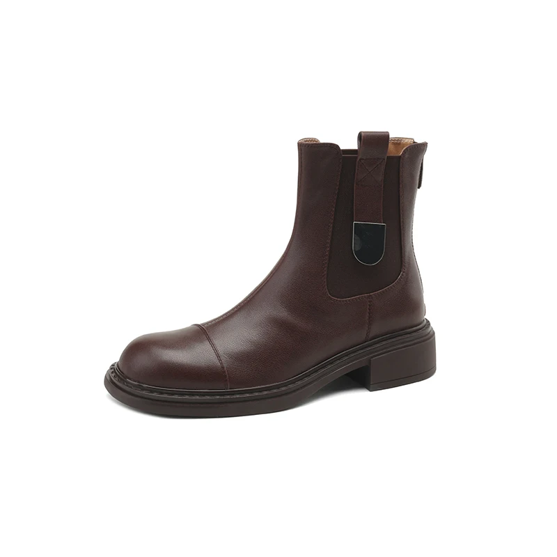 Retro genuine leather ankle boots with high heels