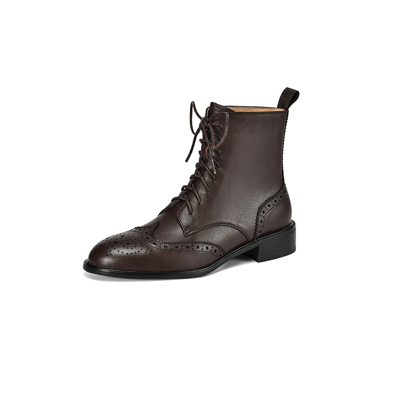 Genuine leather lace-up ankle boots with thick sole