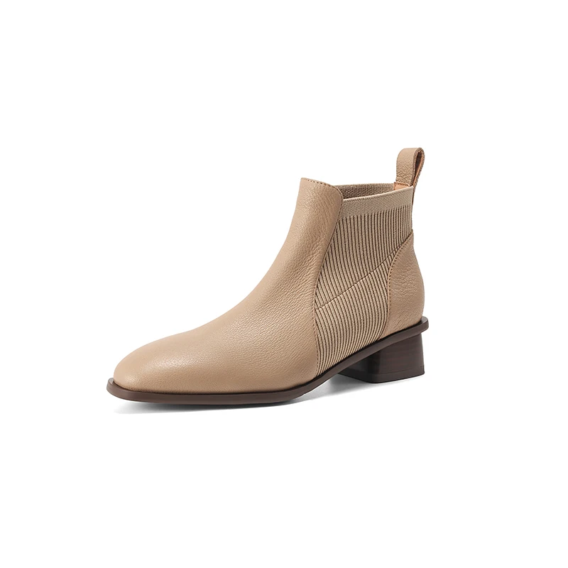 Genuine leather high heel ankle boots for office wear