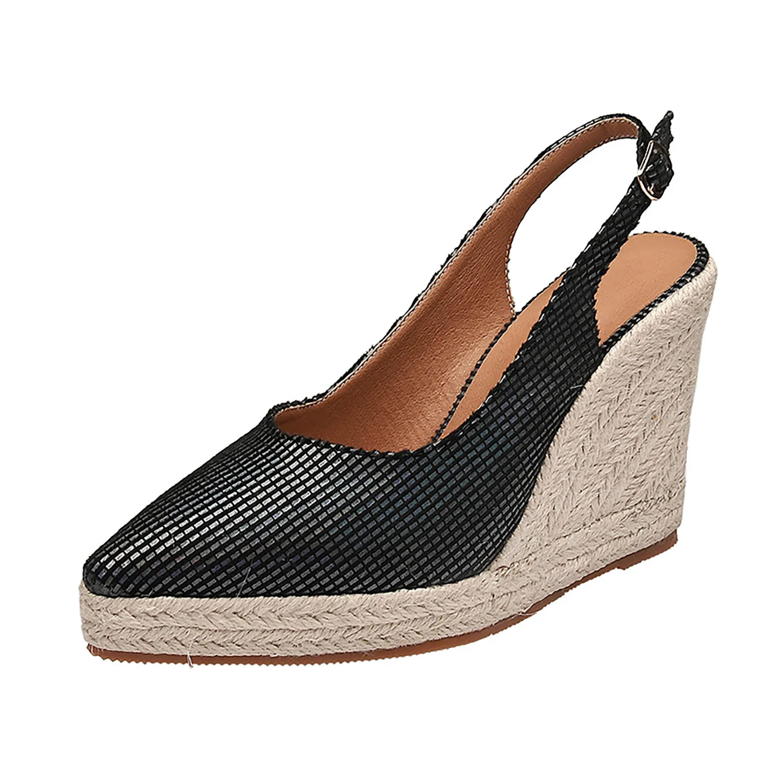 Black pointed toe wedge platform heels