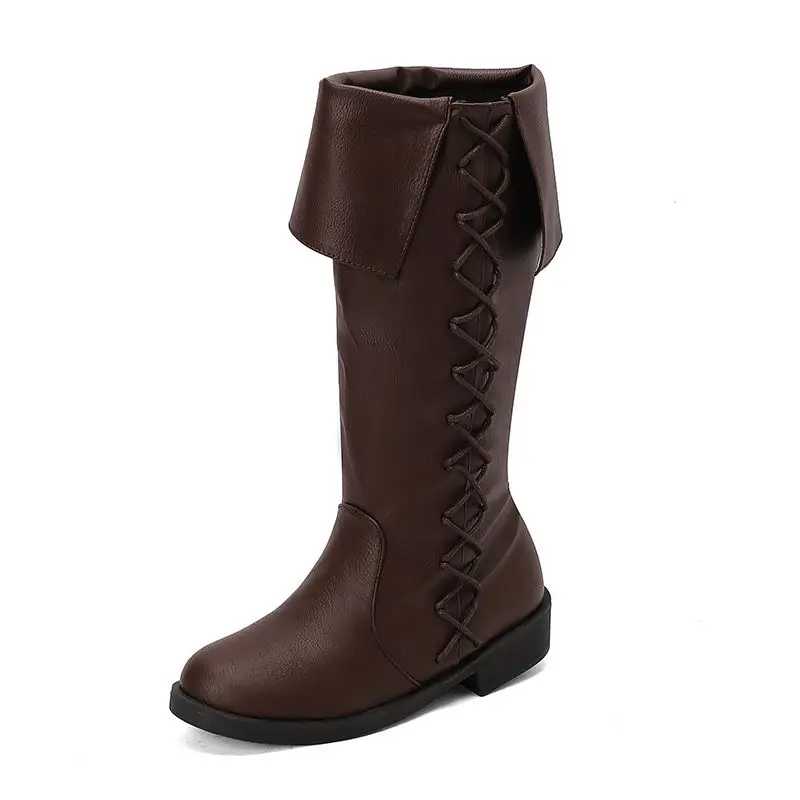 Retro mid calf lace-up boots for women