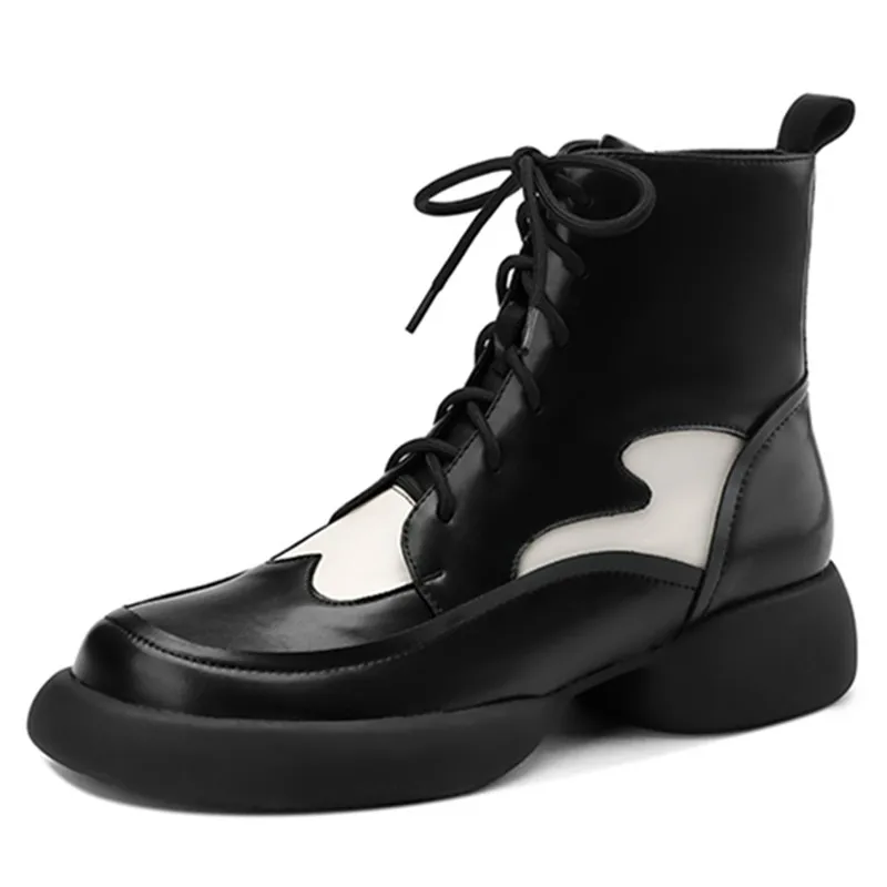 Genuine leather ankle boots with platform and mixed colors