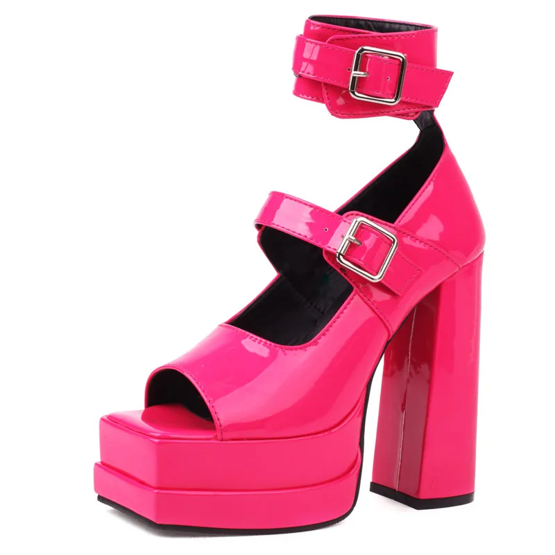 Peep toe patent leather high heel platform sandals