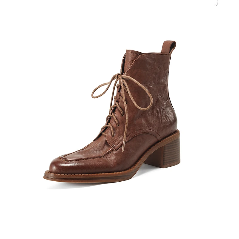 Handmade luxury leather ankle boots with high heels and laces