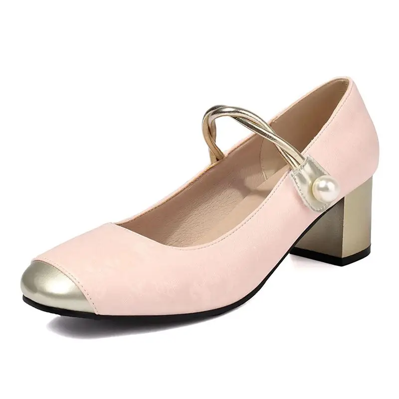 Elegant round toe block heels with strap for women