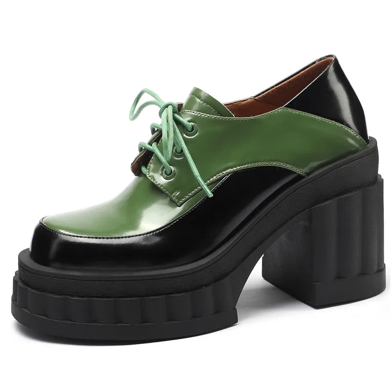 Genuine leather lace up high heel dress pumps