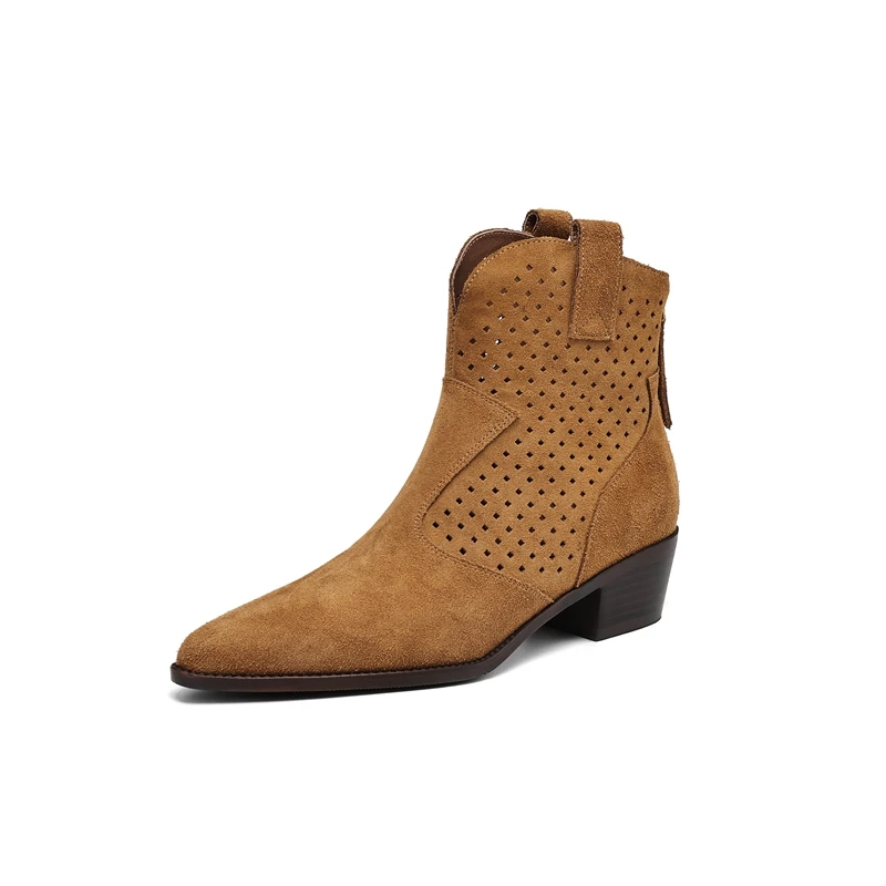 Suede pointy toe wedge ankle boots