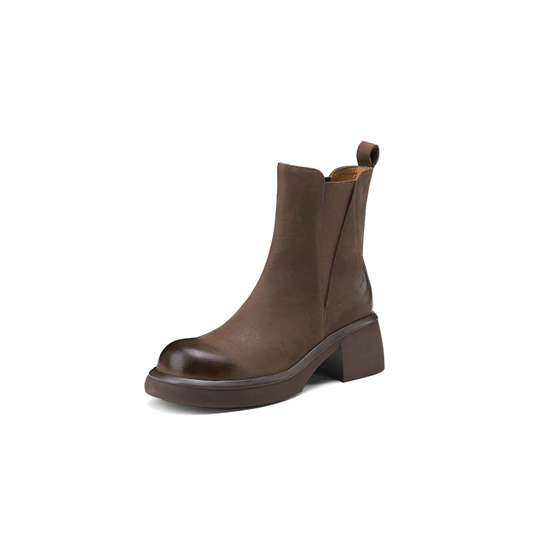 Genuine leather high heeled ankle boots with elastic band