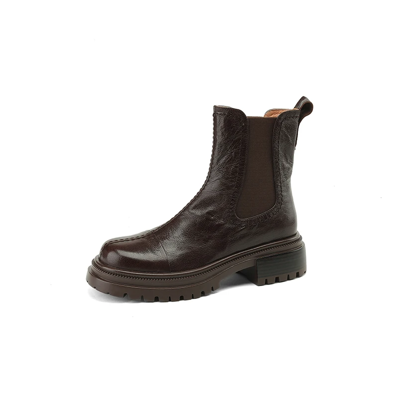 Genuine leather ankle boots with chunky heel