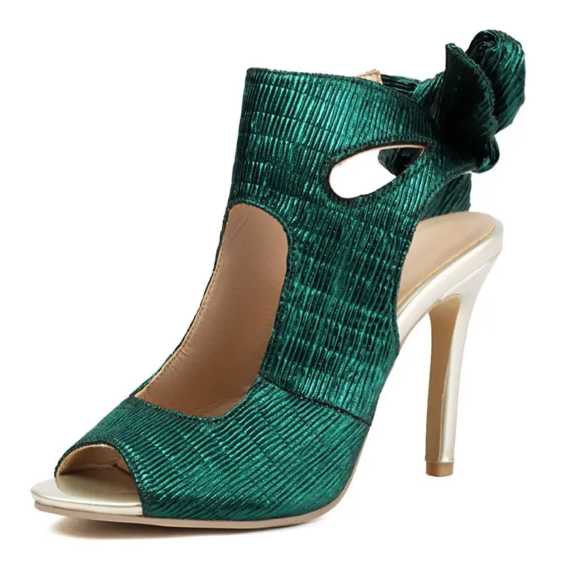 Peep toe high heel sandals with bowknot and lace up