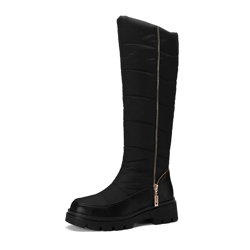Winter waterproof knee high snow boots with fur and platform heel