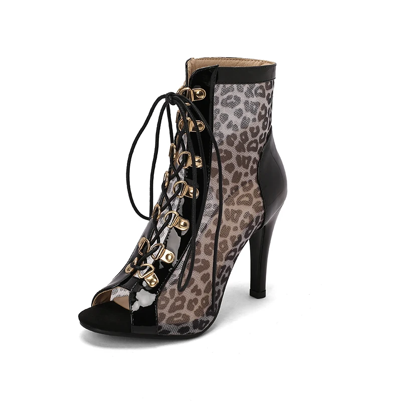 Leopard print open toe high heel sandals