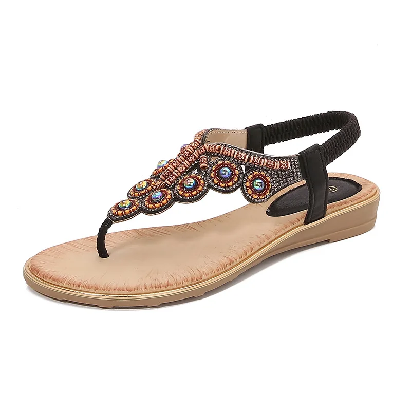 Elegant bohemian platform wedge sandals with pearl details