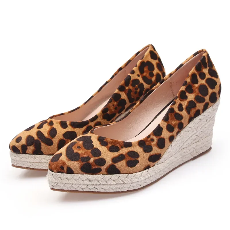 Leopard print wedge high heel shoes