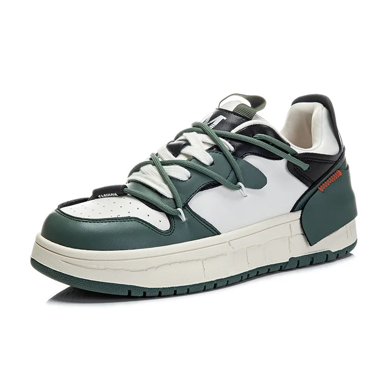 Genuine leather lace up platform sneakers mixed color casual flats
