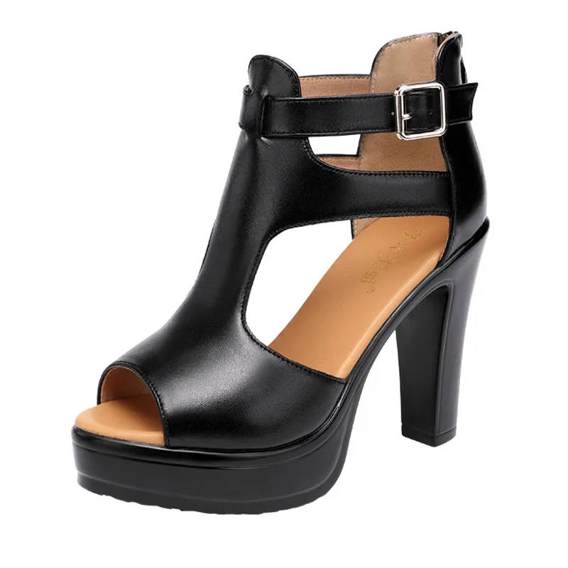 Elegant summer leather sandals with high heel and open toe
