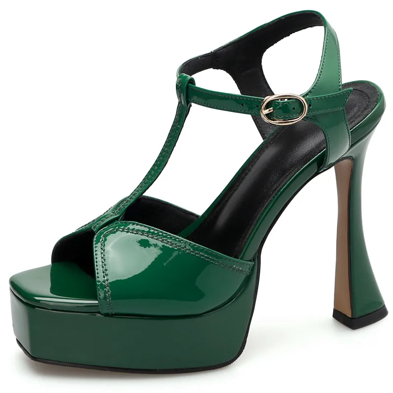 Genuine leather high heel platform sandals