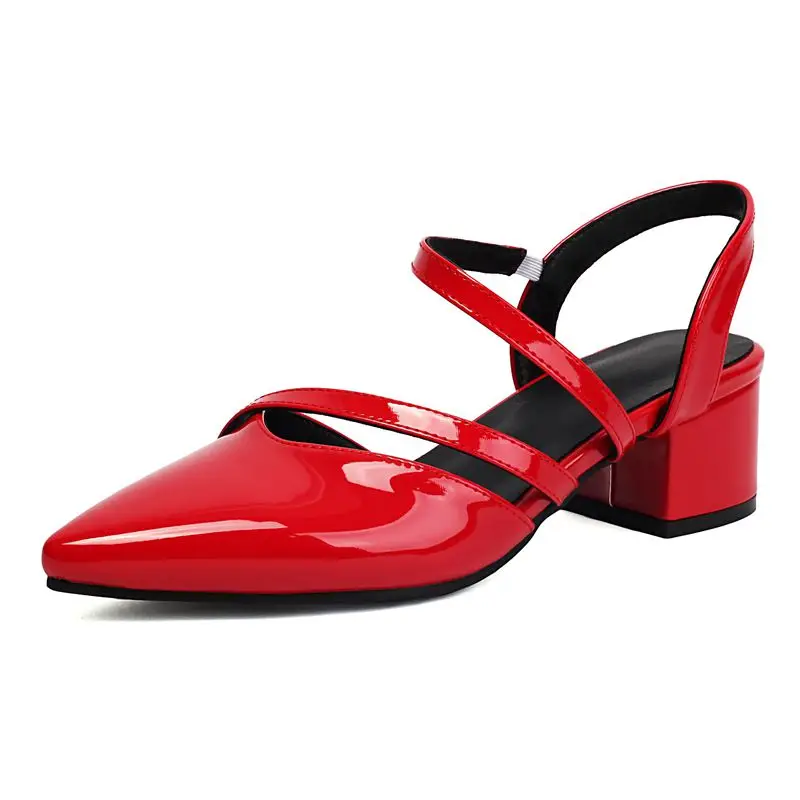 Pointed toe block heels slip-on sandals