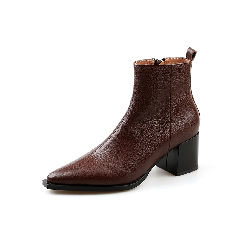 Genuine leather high heel ankle boots with zipper