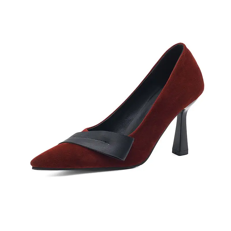 Elegant pointed toe high heels slip on mixed color shoes