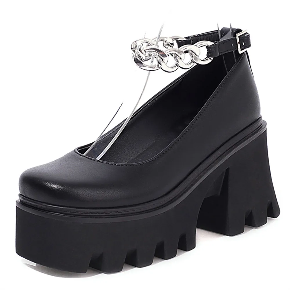 High thick heels platform ankle strap pumps