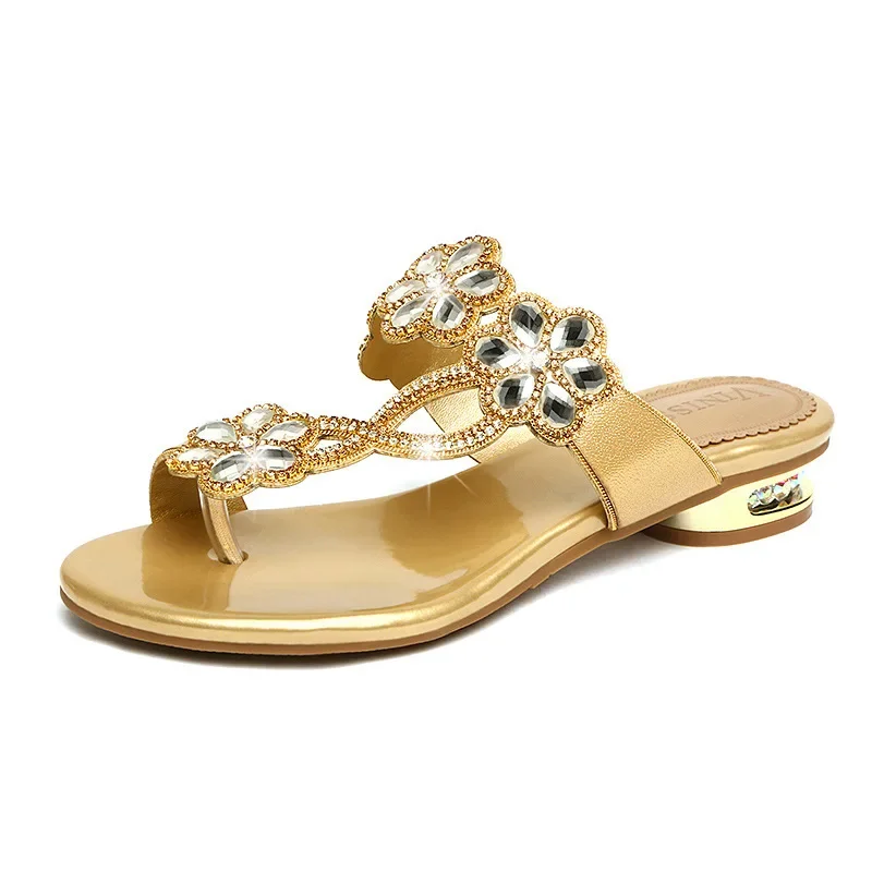 Bohemian rhinestone gladiator slip-on beach flip flops